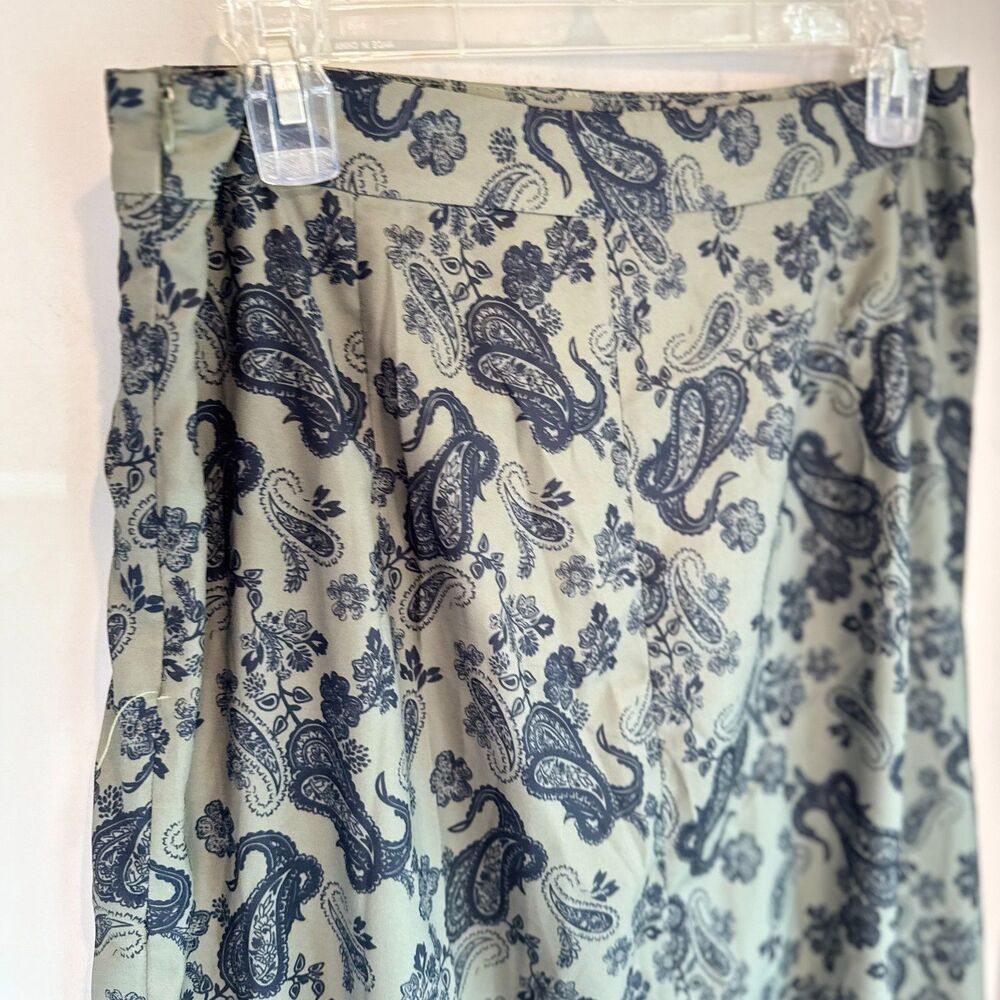 Cider Floral Paisley Midi Skirt Green Black Ruched Button Waist L